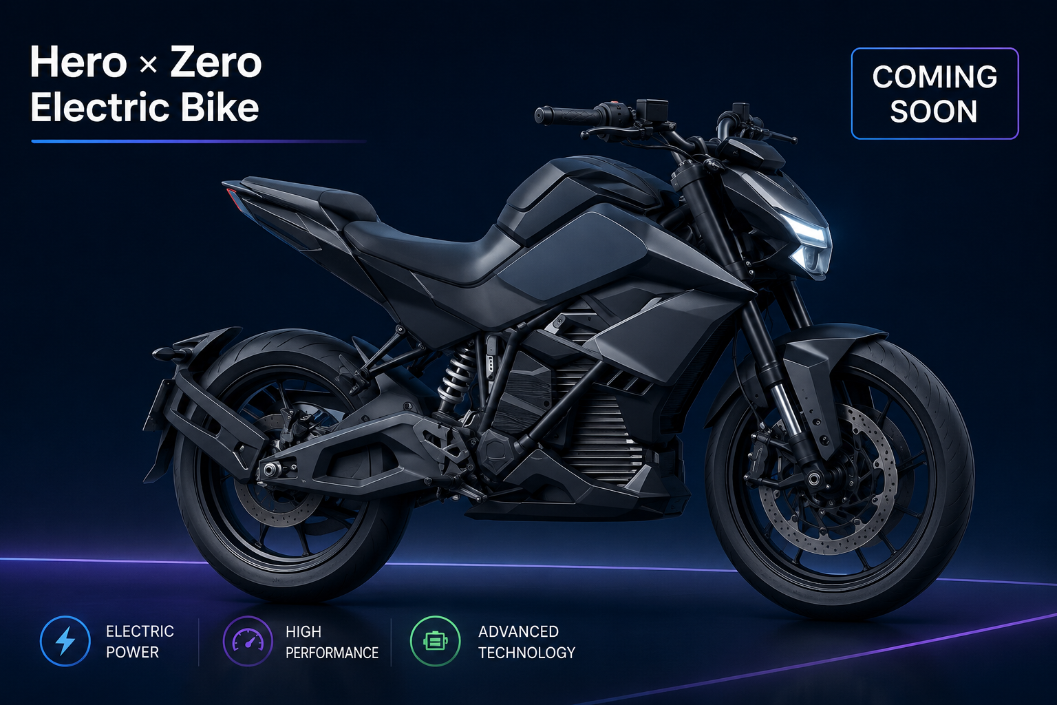 Hero x Zero electric bike feature image with futuristic black sports motorcycle and coming soon text