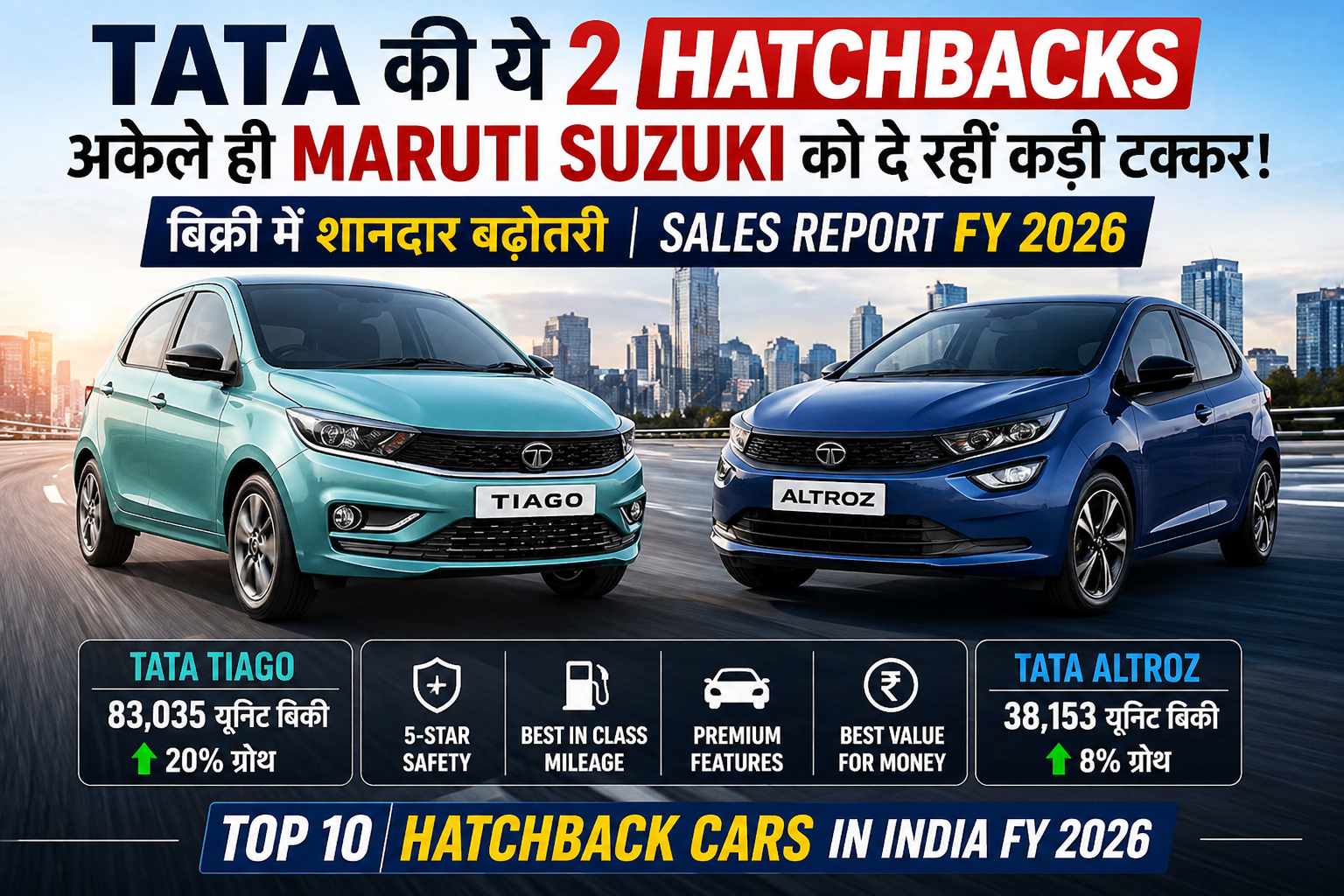Tata Tiago and Tata Altroz hatchbacks – Tata cars competing with Maruti Suzuki in India hatchback sales 2026