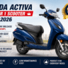 Honda Activa Number 1 Scooter India 2026 blue scooter promotional banner with mileage and features