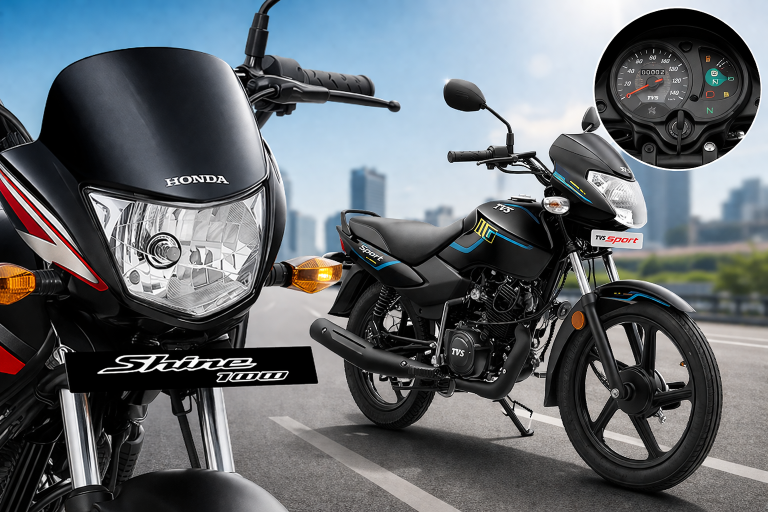 TVS Sport black blue bike best mileage bike under 70000 in India 70 kmpl commuter motorcycle
