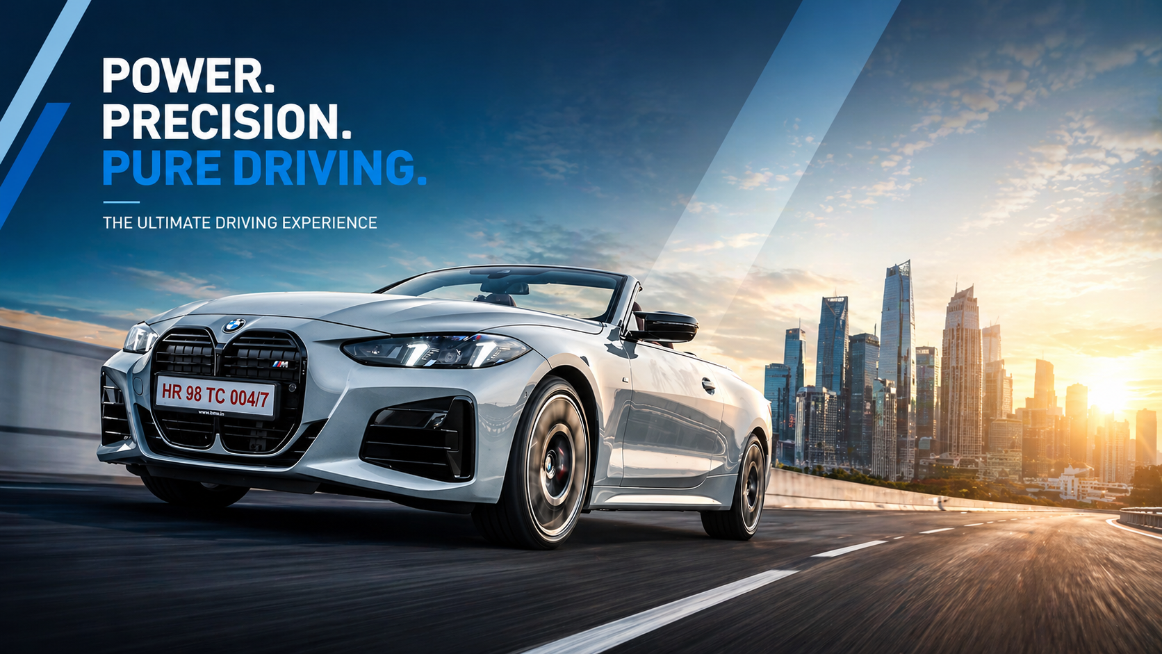 BMW M440i Convertible driving on highway with top down – 374bhp performance car