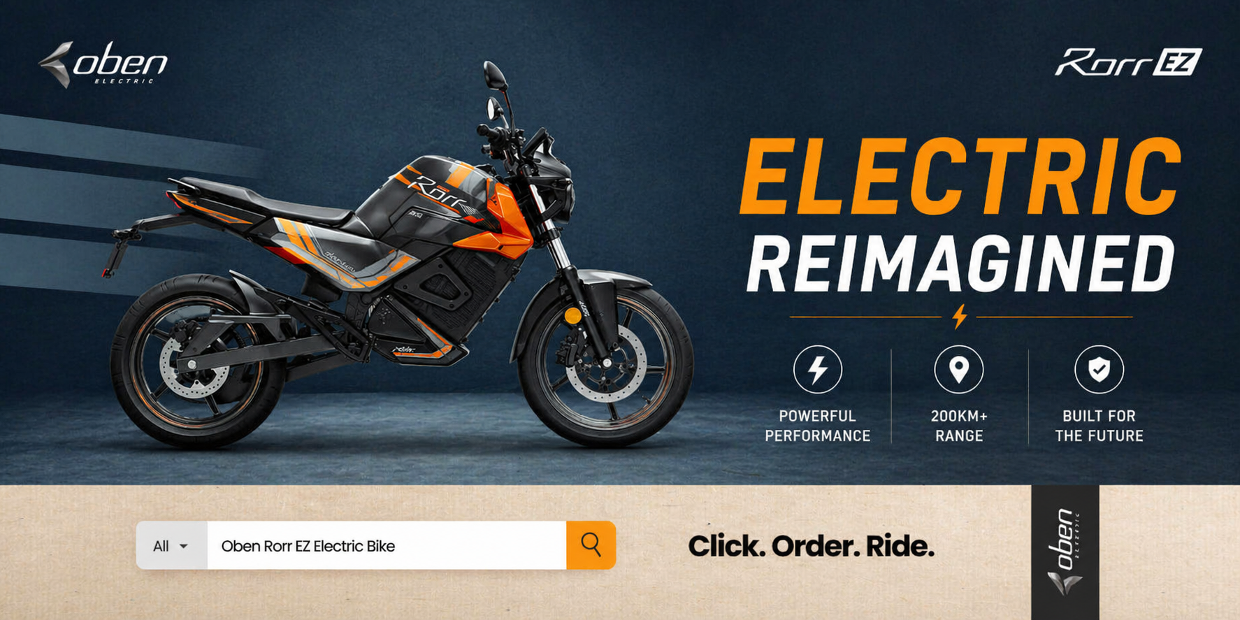 Oben Rorr EZ इलेक्ट्रिक बाइक ऑनलाइन उपलब्धता और फीचर्स बैनर