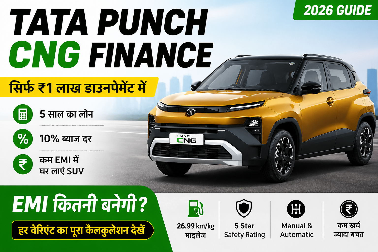 Tata Punch CNG Finance EMI calculation 2026 ₹1 lakh downpayment SUV India