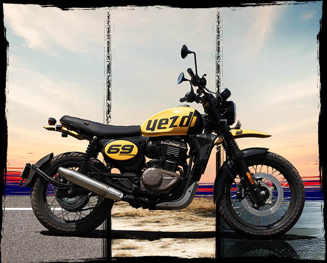 2026 Yezdi Scrambler 350 side view new design and graphics India