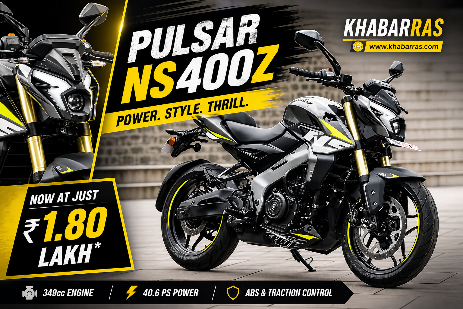Bajaj Pulsar NS400Z 2026 front and side view powerful 40HP streetfighter bike India price drop