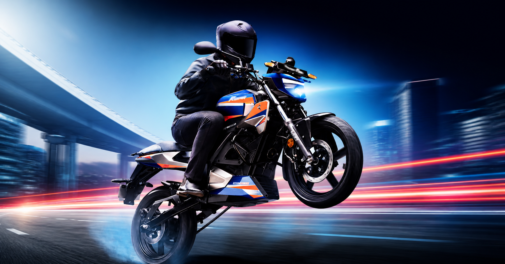 Oben Rorr EVO blue color electric motorcycle side view design and styling