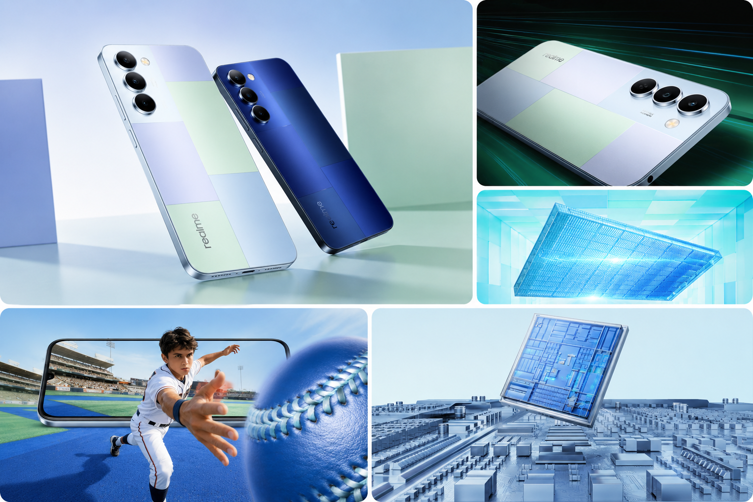 Realme P4 Lite 5G floating design showcase with slim body and stylish matte finish