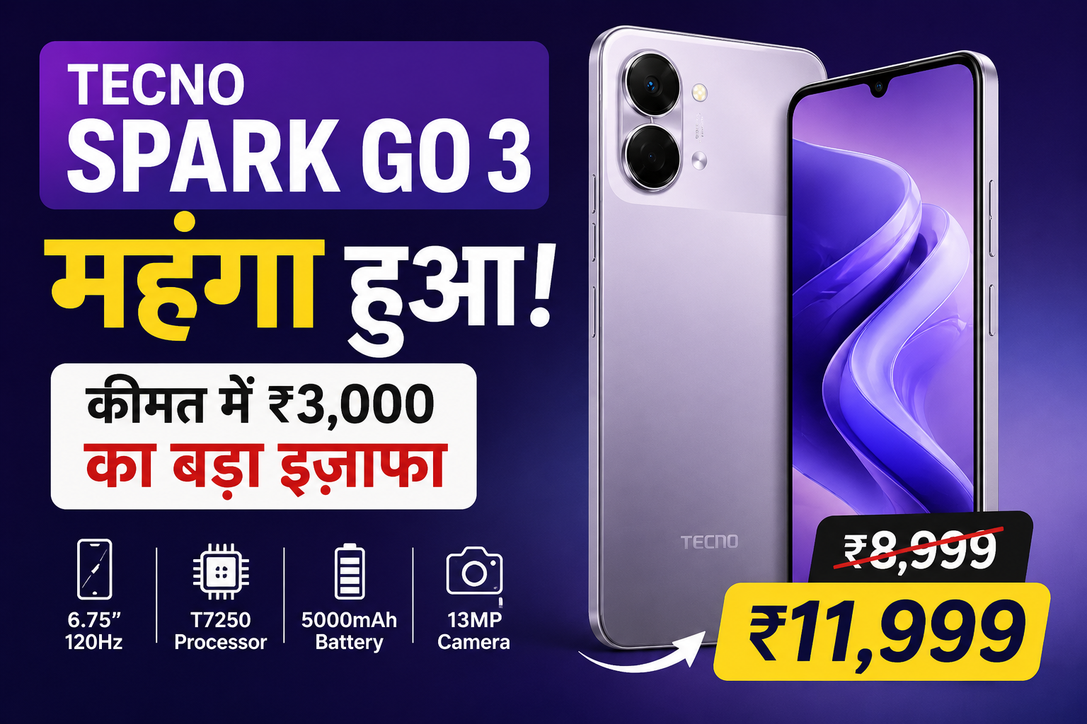 Tecno Spark Go 3 smartphone promotional image with blue and silver models
