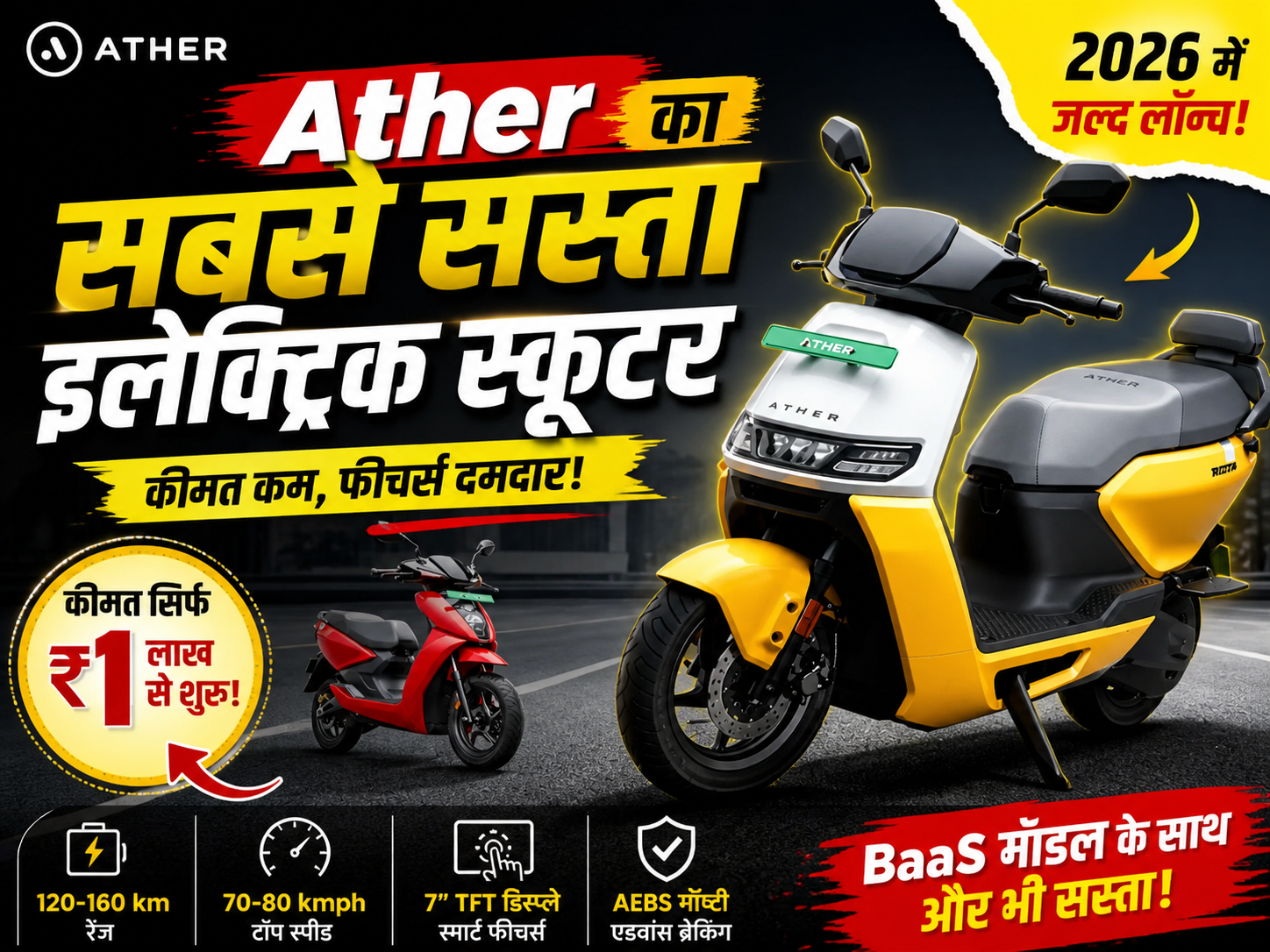Ather सबसे सस्ता इलेक्ट्रिक स्कूटर 2026 लॉन्च – कीमत और फीचर्स जानें