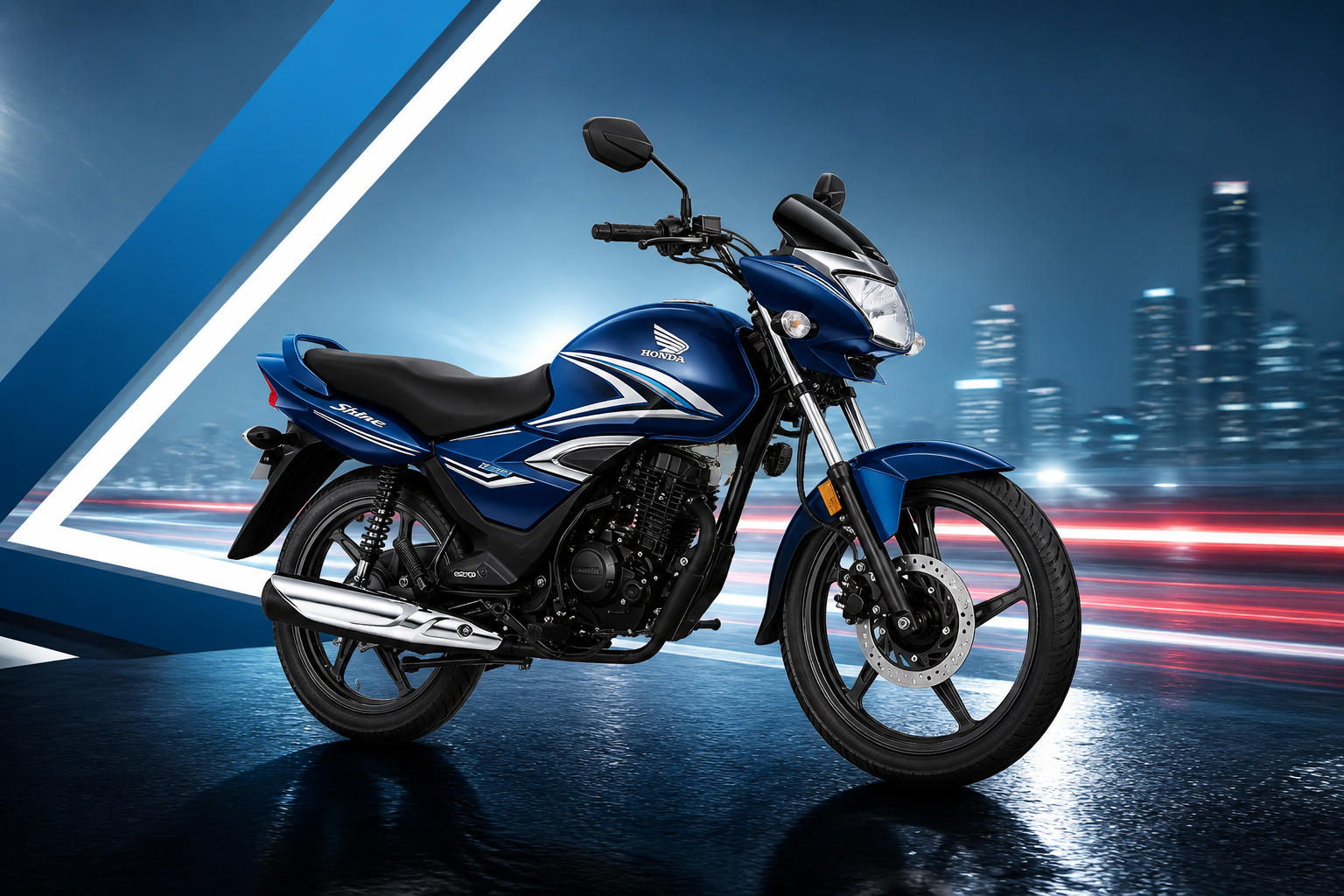 Honda Shine price 2026 blue model feature image with stylish background and modern commuter bike design