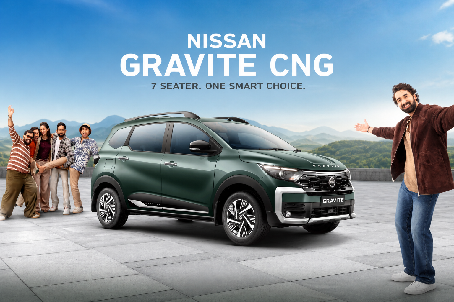Nissan Gravite CNG interior features touchscreen and comfortable seats 7 seater cabin India