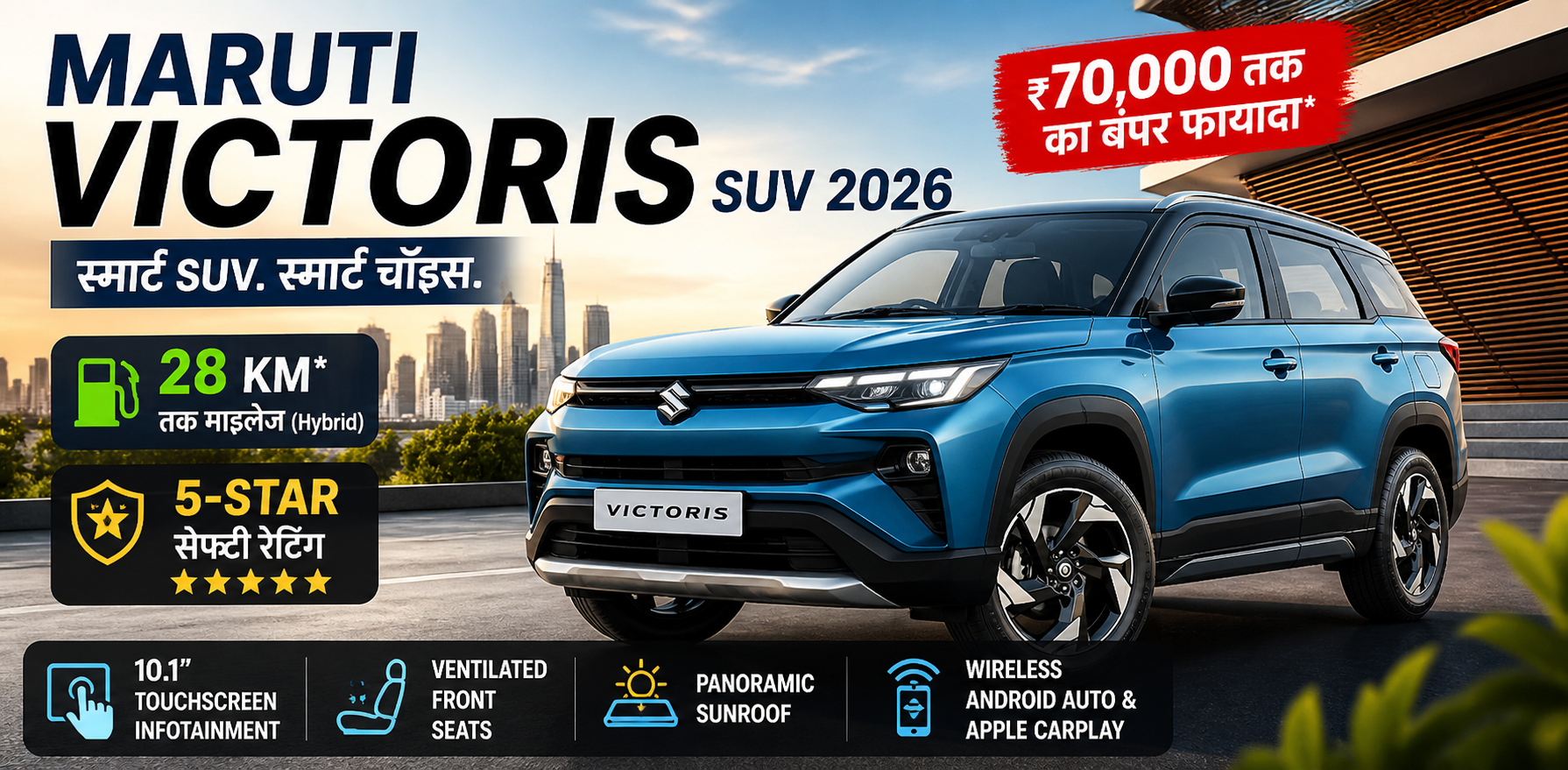 Maruti Victoris SUV 2026 Review with 28 km mileage and 5 star safety rating featured image