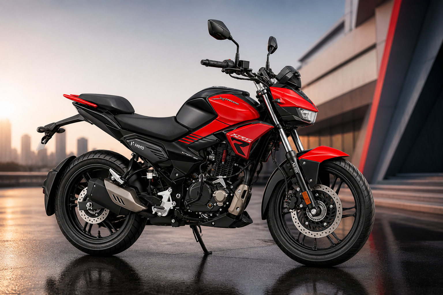 Red sporty 125cc bike aggressive design modern features