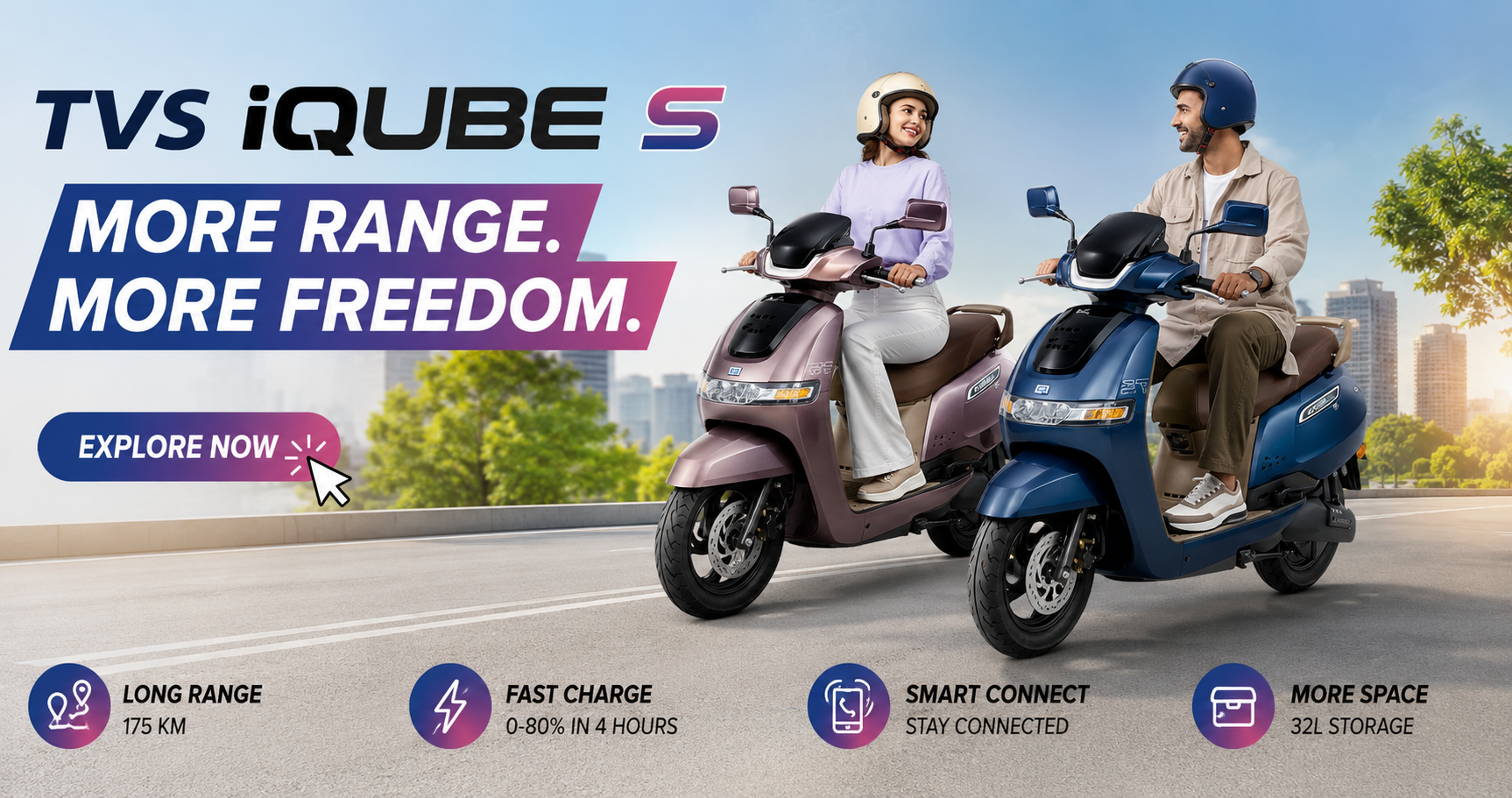 TVS iQube S 2026 launch feature image showing long range electric scooter in India