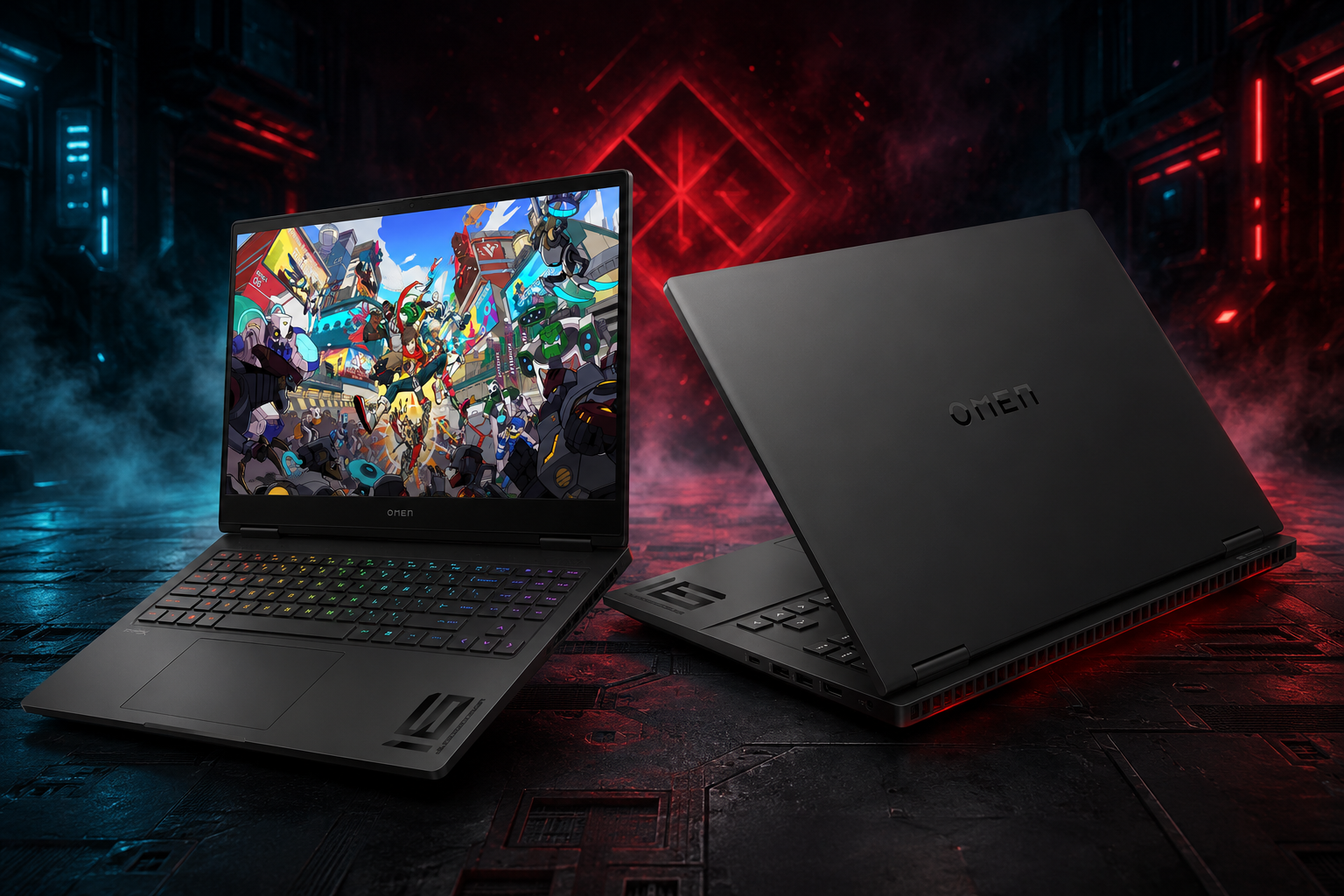 HP Omen Gaming Laptop 2026 with powerful RTX GPU and immersive RGB keyboard in neon gaming setup